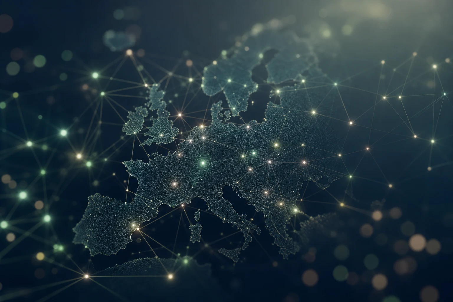 Mappa astratta di nodi collegati che suggerisce instradamento europeo